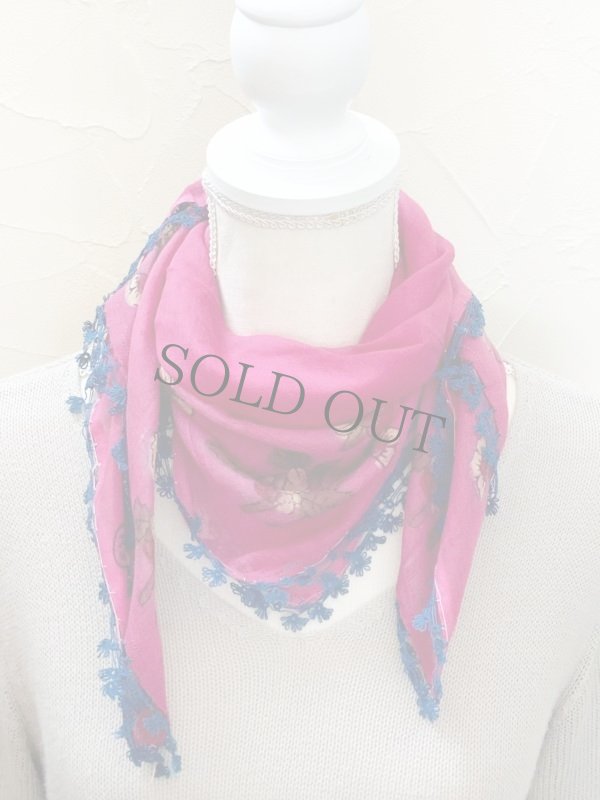 画像4: ヴィンテージスカーフ：メキッキオヤ・ダークローズピンクに渋い青 (4)