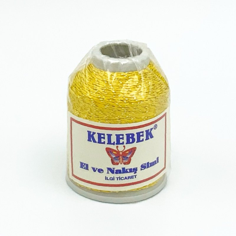画像1: トルコ製グリッターカラーレース糸　Kelebek社 イエロー×ゴールドラメ (1)